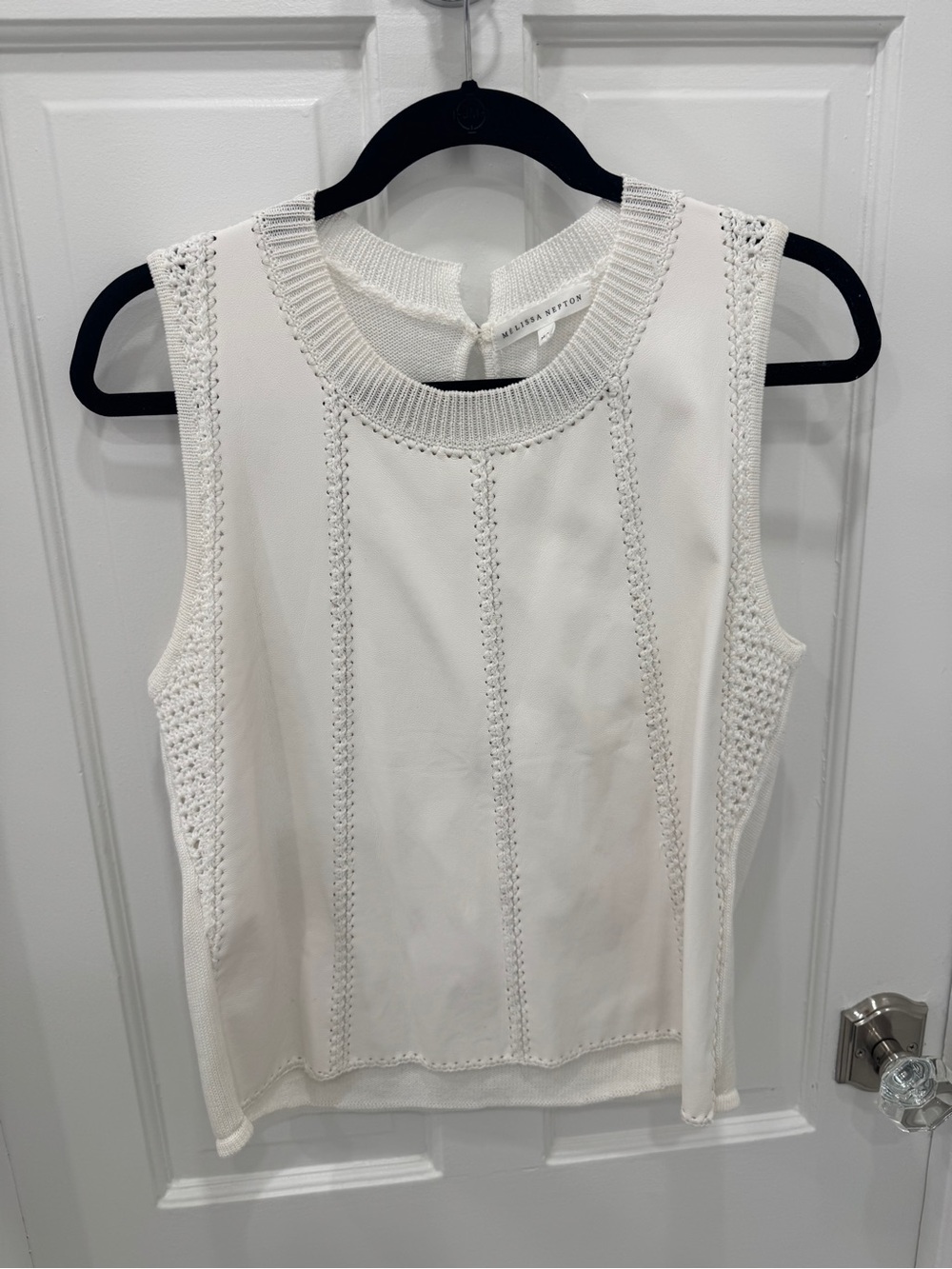 MELISSA NEPTON White faux leather with crochet detail Sleeveless Tank